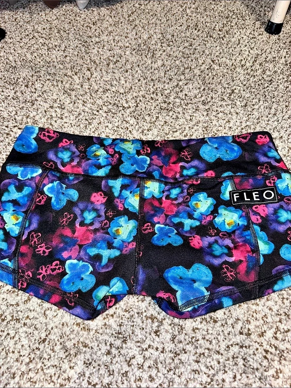 Fleo Floral Athletic Shorts Black & Blue Medium